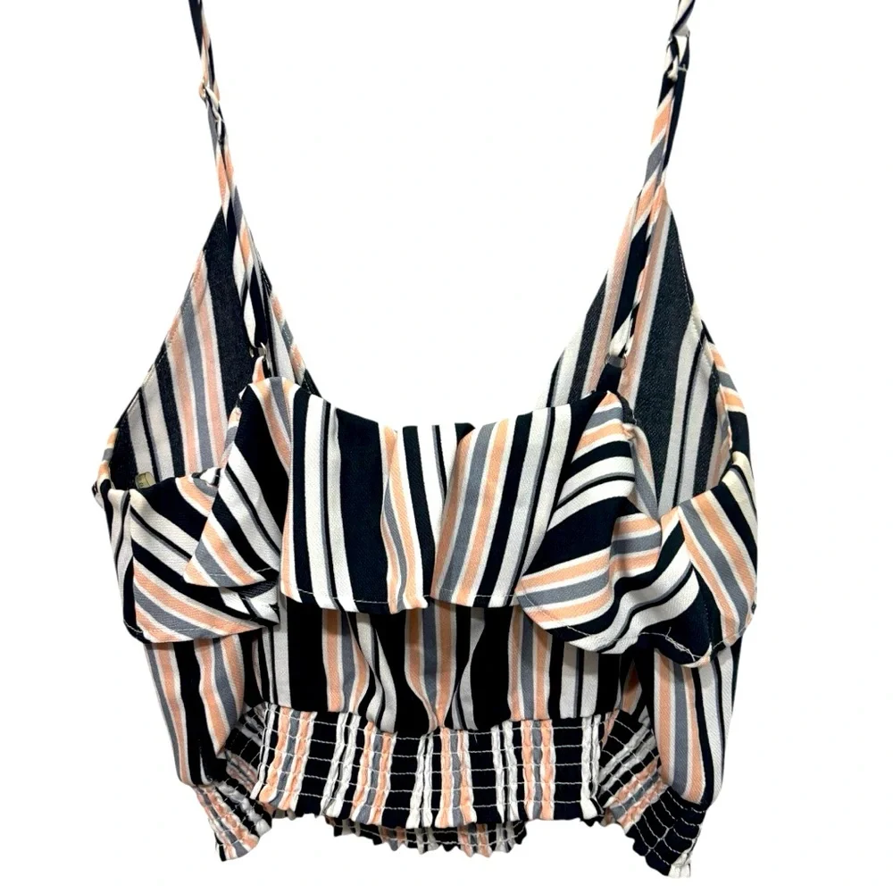 Haute Monde Striped Tie Front Crop Top Size Small Festival Summer Vacation - Picture 4 of 7